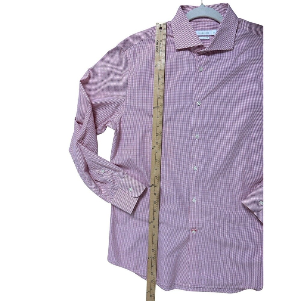 J. Lindeberg Long Sleeve Button Down Shirt Men's Size 16 Red and White Checks - Picture 7 of 11